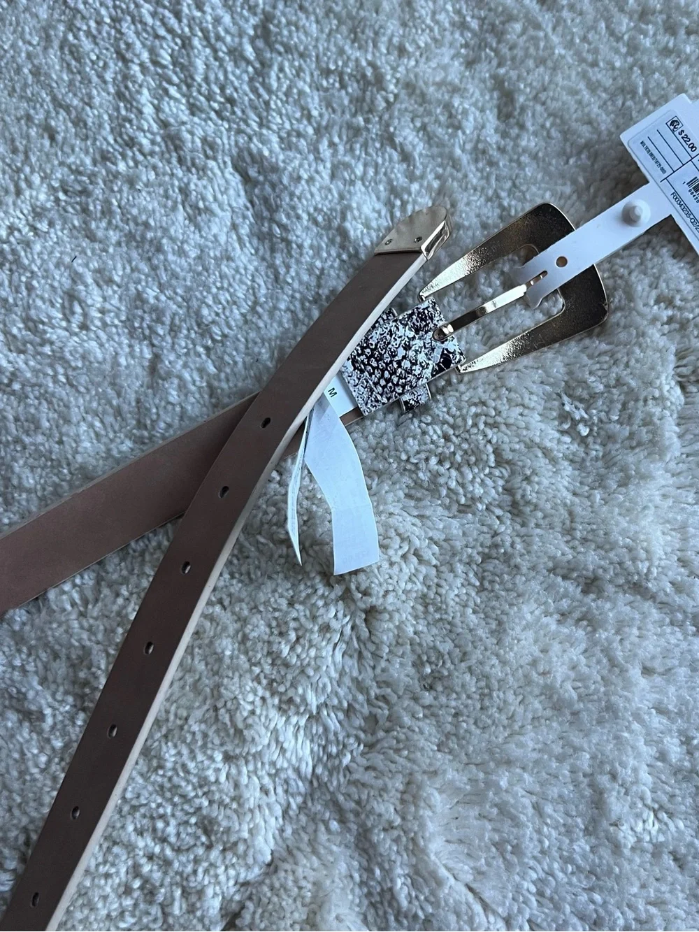 A new day White Brown Snake-Print Belt with Gold Buckle New size Medium